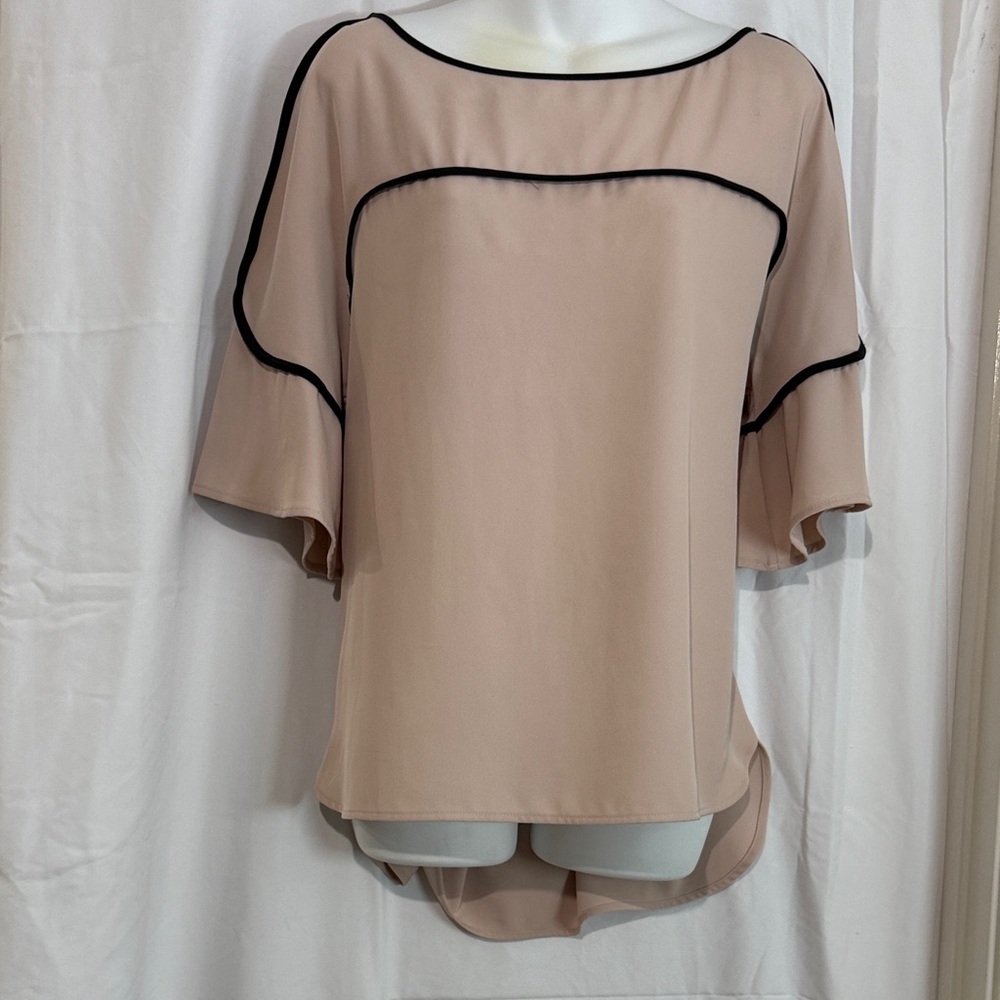 Elegant Women's Blouse in Blush with Black Accents